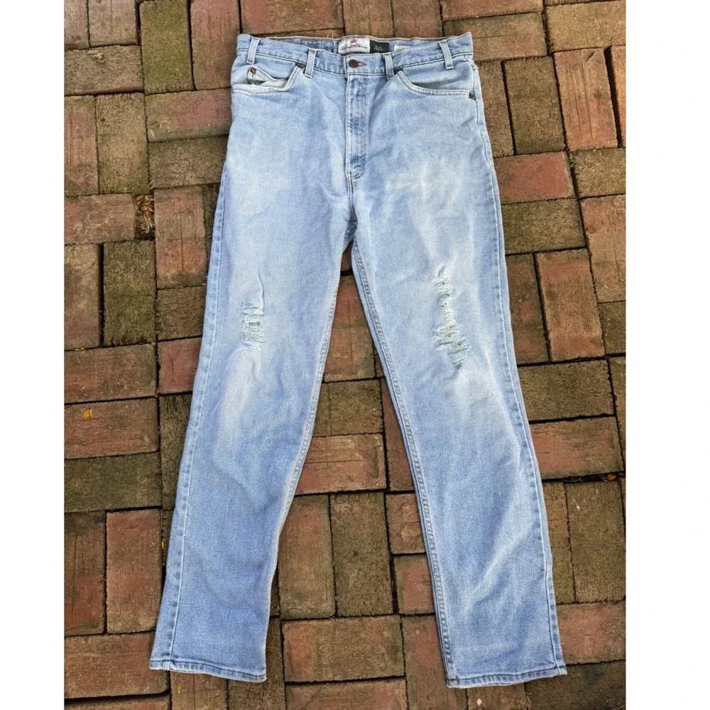 Vintage Levi Strauss Signature Jeans 32x30 Light Wash Flex Denim Brown Tab